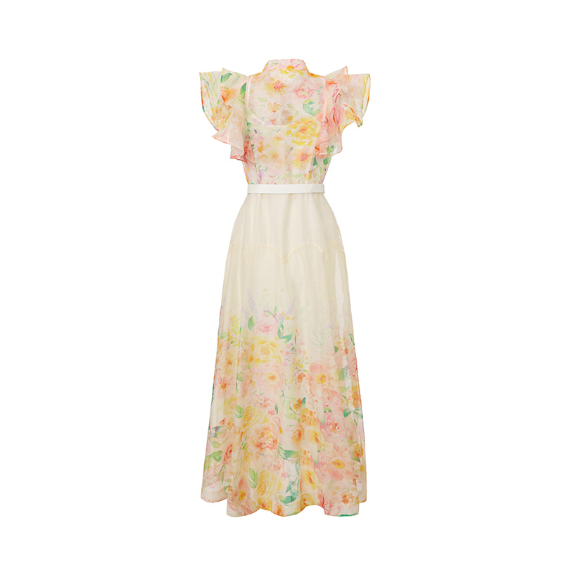 Vacation printing long spring and summer flowers dress
