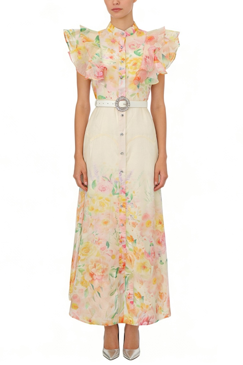 Vacation printing long spring and summer flowers dress