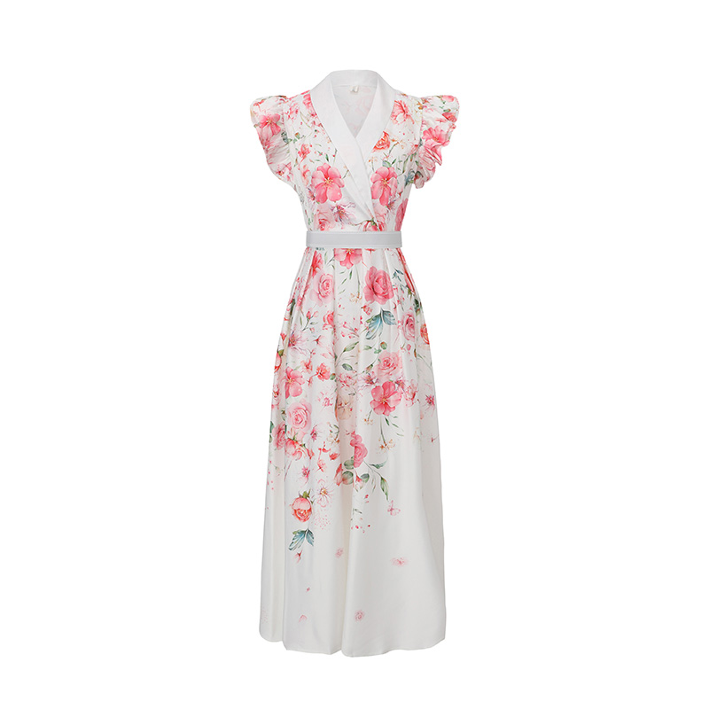 Painting long flowers mixed colors spring and summer dress