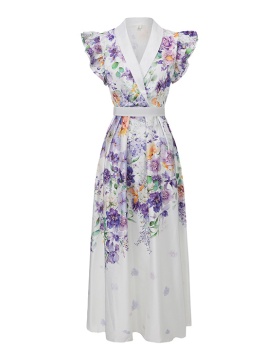 Flowers spring and summer mixed colors long dress
