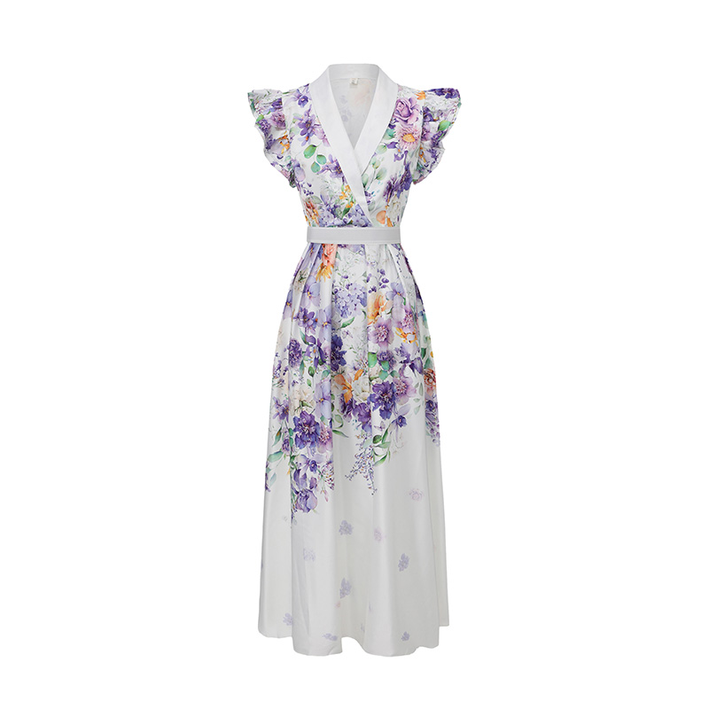 Flowers spring and summer mixed colors long dress