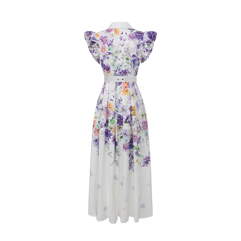 Flowers spring and summer mixed colors long dress