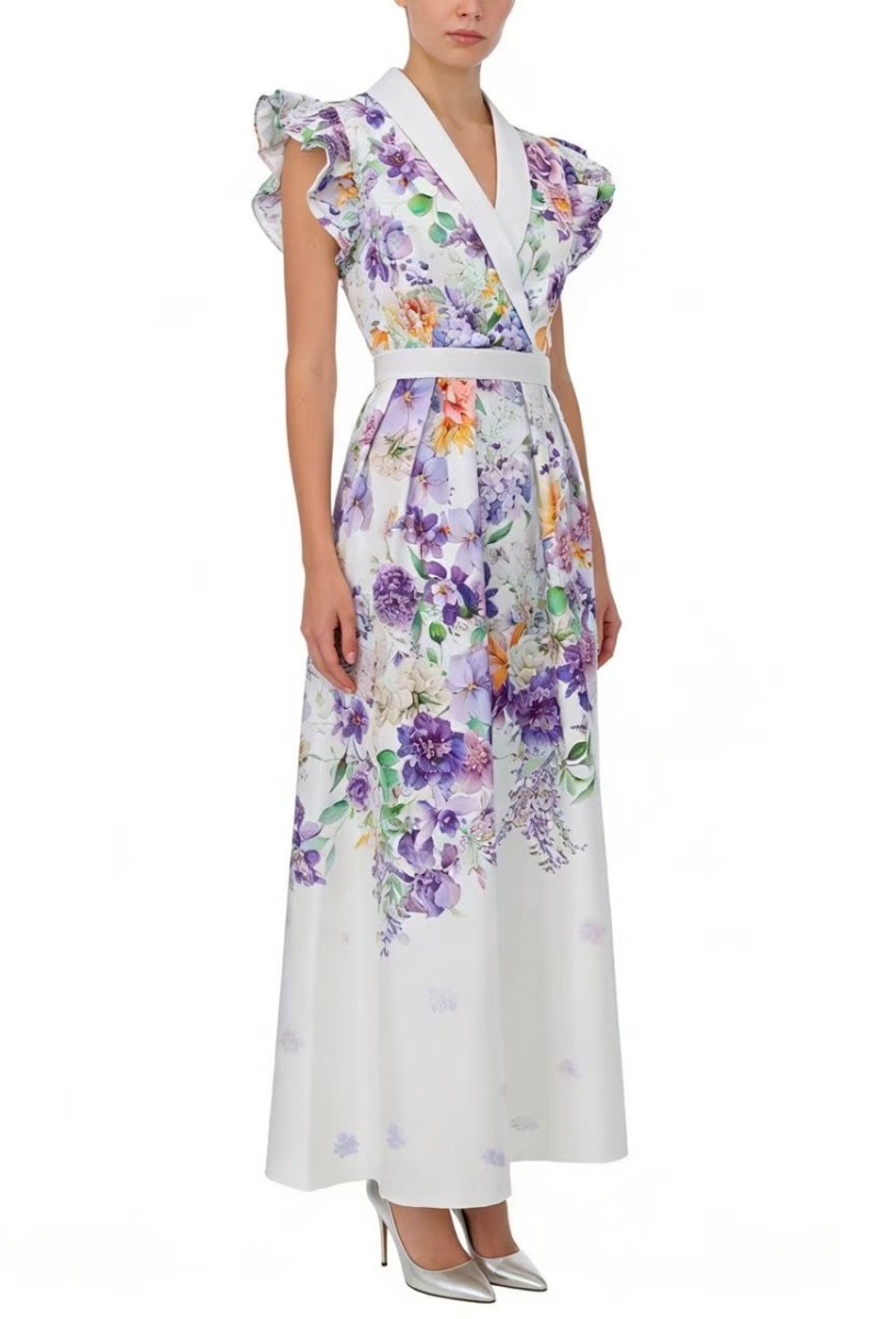 Flowers spring and summer mixed colors long dress
