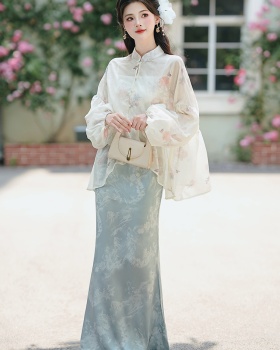 Loose Chinese style tops slim cardigan a set for women