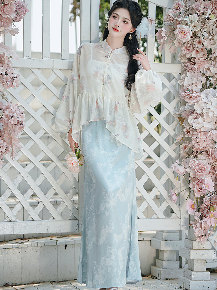 Loose Chinese style tops slim cardigan a set for women