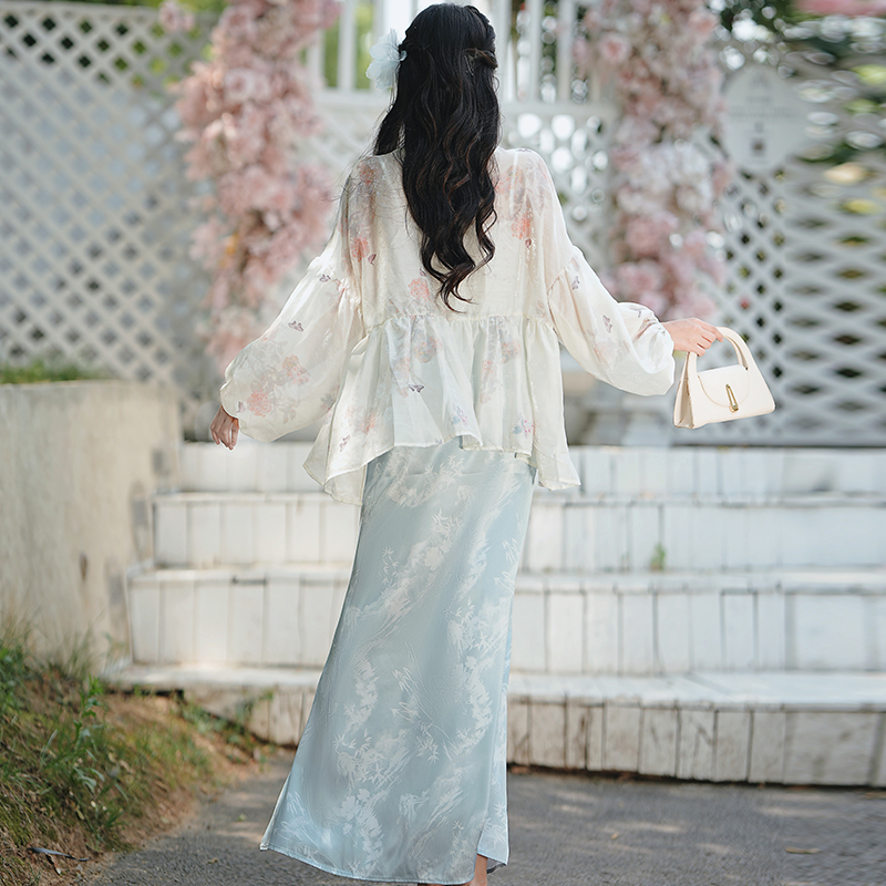 Loose Chinese style tops slim cardigan a set for women