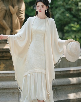 Hepburn style elegant vest bud hem high waist shawl a set