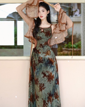 Autumn cardigan outside the ride dress 2pcs set