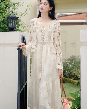 Knitted cardigan summer strap dress 2pcs set for women