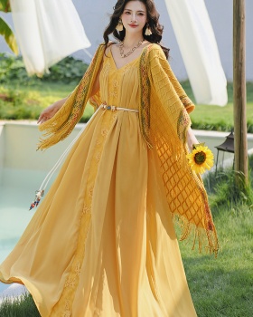 Halter summer sling dress vacation beautiful long dress