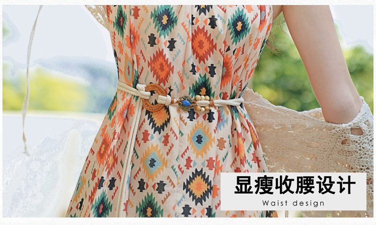 Seaside vacation printing strap dress 2pcs set
