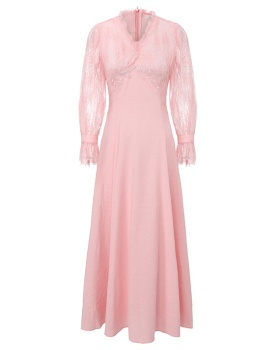 Spring retro splice long jacquard lace long sleeve dress