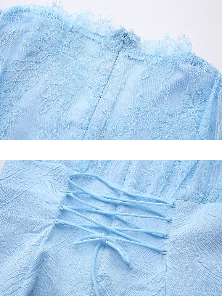 Spring retro splice long jacquard lace long sleeve dress