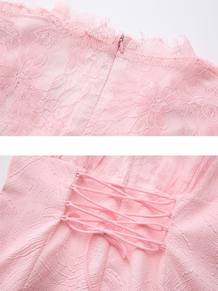 Spring retro splice long jacquard lace long sleeve dress