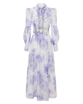 Diamond lapel spring long retro dress