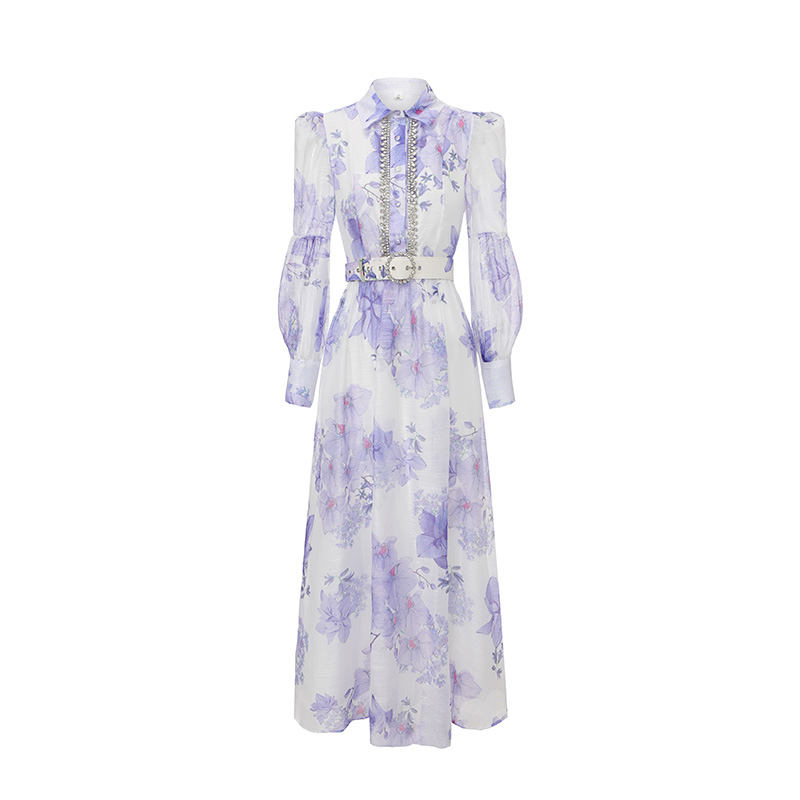 Diamond lapel spring long retro dress