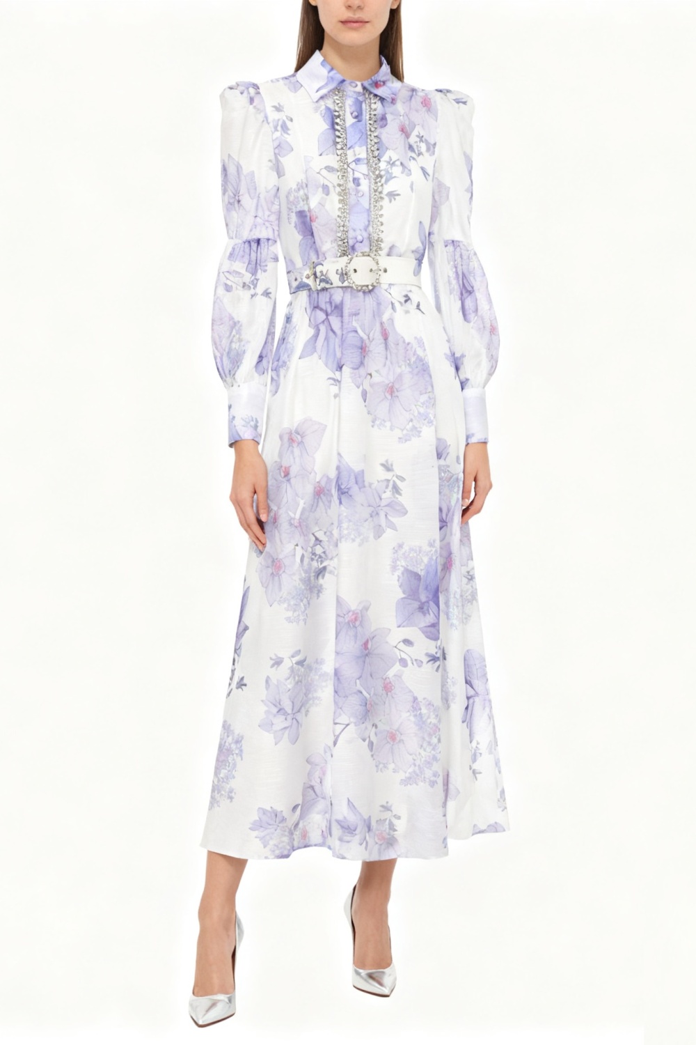 Diamond lapel spring long retro dress