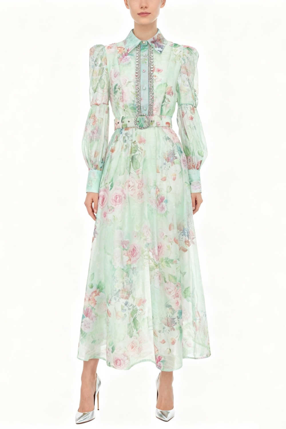 Diamond long retro spring lapel dress