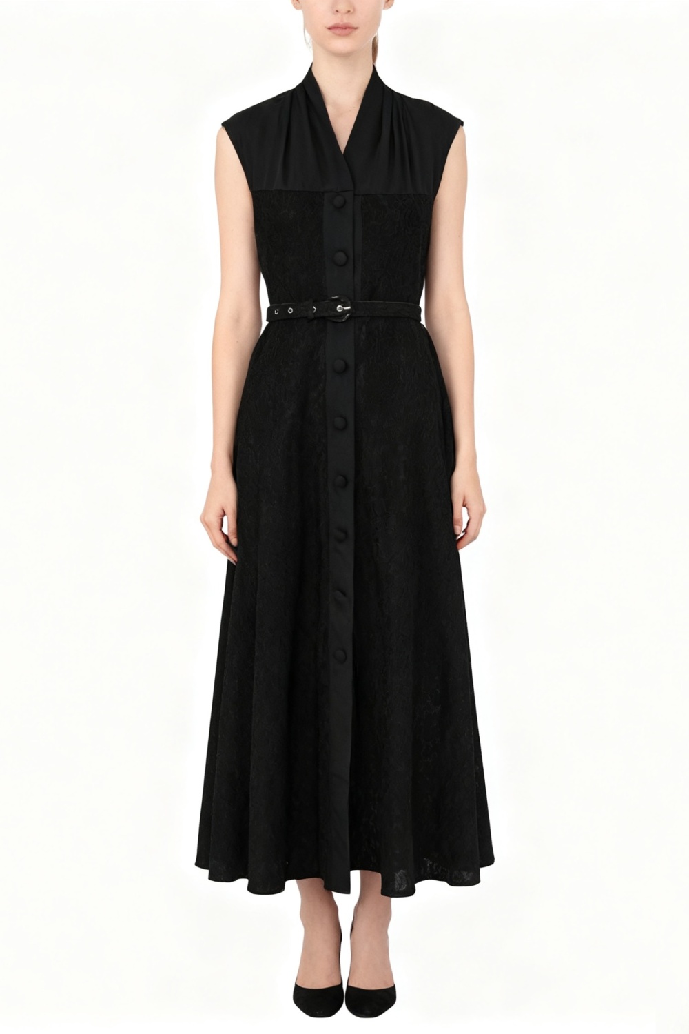 Sleeveless retro lace splice spring and summer long dress