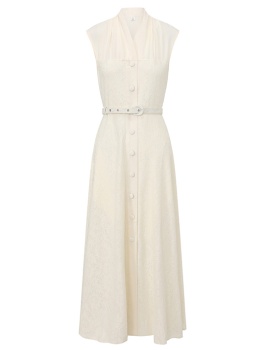 Spring and summer sleeveless splice lace retro long dress