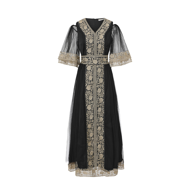 Lace spring and summer gauze splice long dress