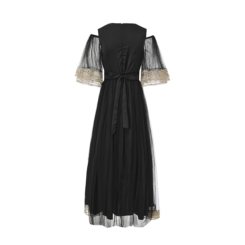 Lace spring and summer gauze splice long dress