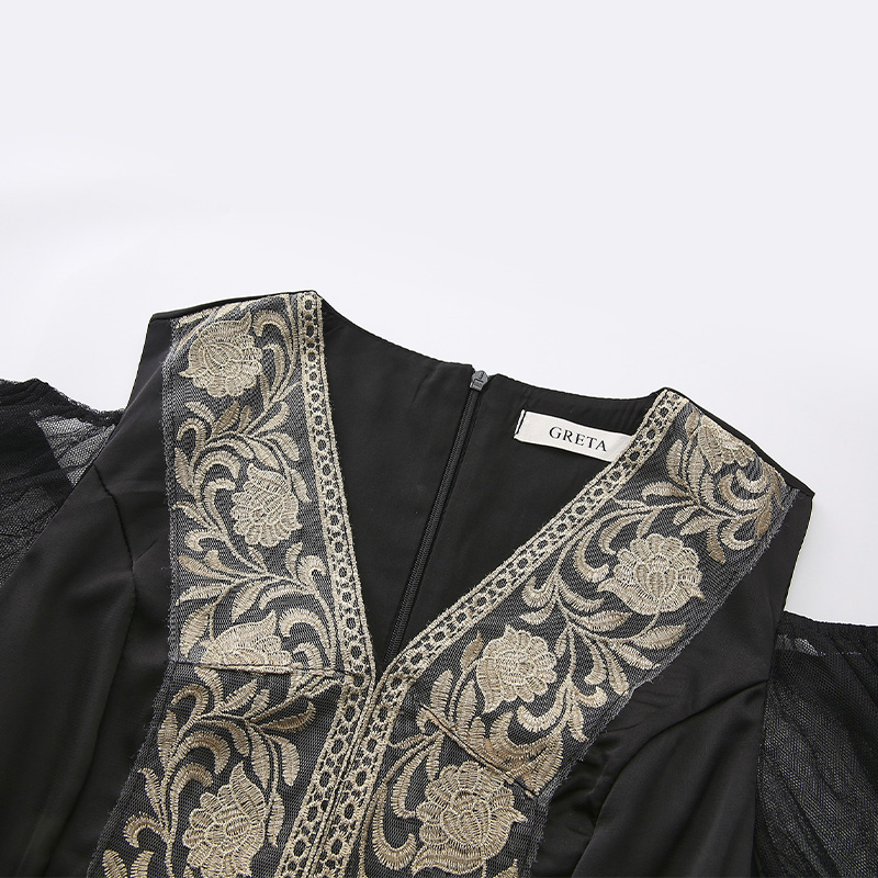 Lace spring and summer gauze splice long dress