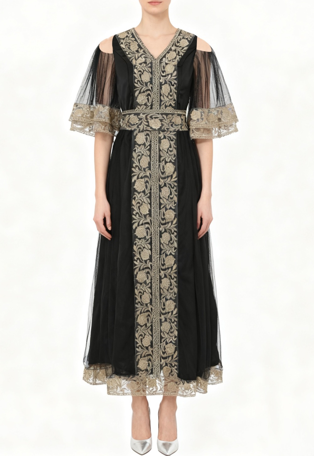 Lace spring and summer gauze splice long dress