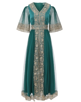 Gauze long spring and summer lace splice dress