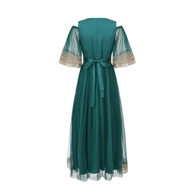 Gauze long spring and summer lace splice dress