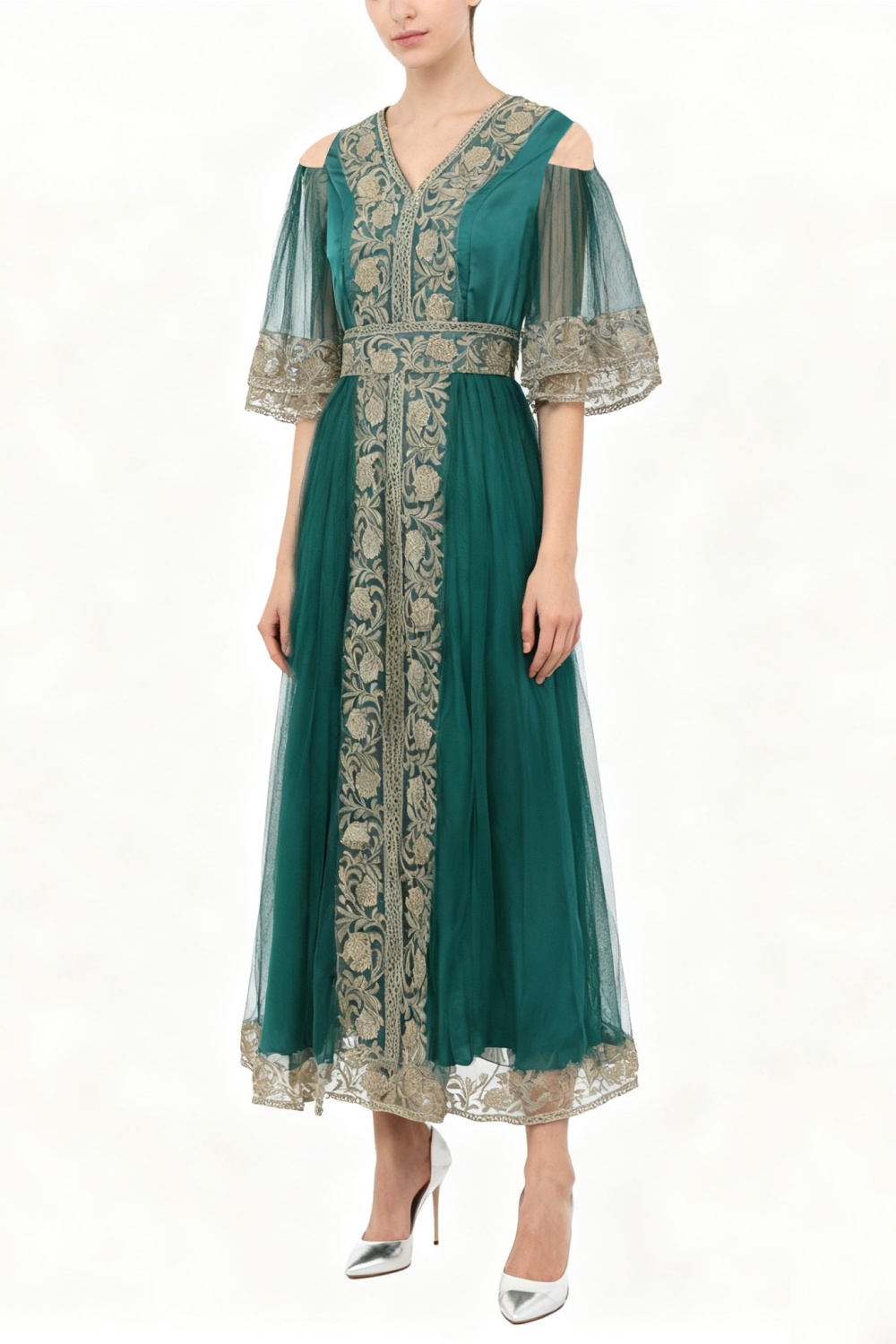 Gauze long spring and summer lace splice dress