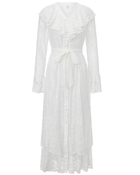 Retro trumpet sleeves lotus leaf edges dress