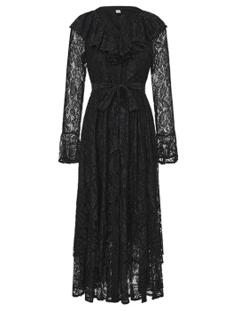 Long trumpet sleeves lotus leaf edges spring lace dress