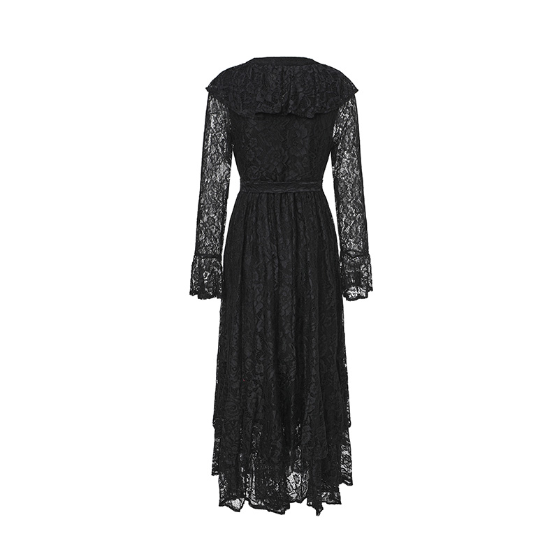 Long trumpet sleeves lotus leaf edges spring lace dress