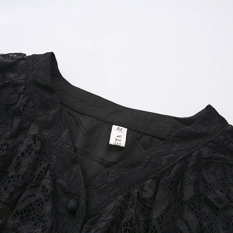 Long trumpet sleeves lotus leaf edges spring lace dress