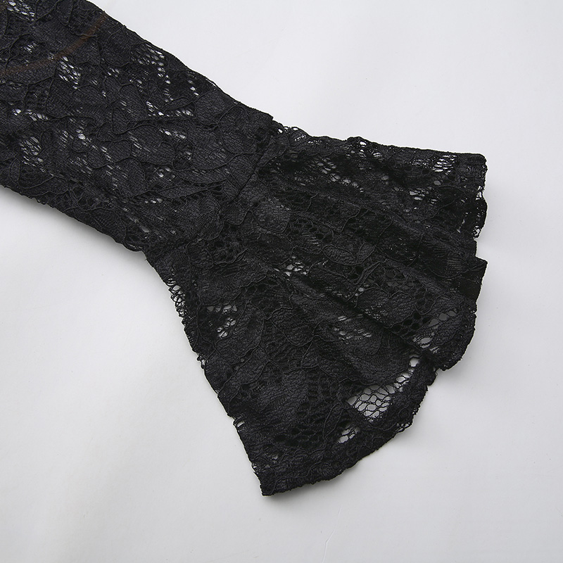 Long trumpet sleeves lotus leaf edges spring lace dress