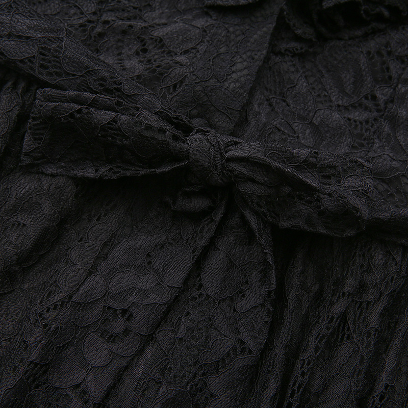 Long trumpet sleeves lotus leaf edges spring lace dress