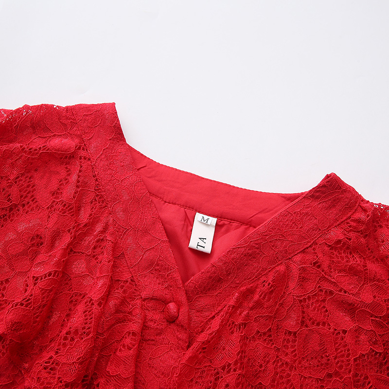 Lace spring trumpet sleeves long lotus leaf edges dress