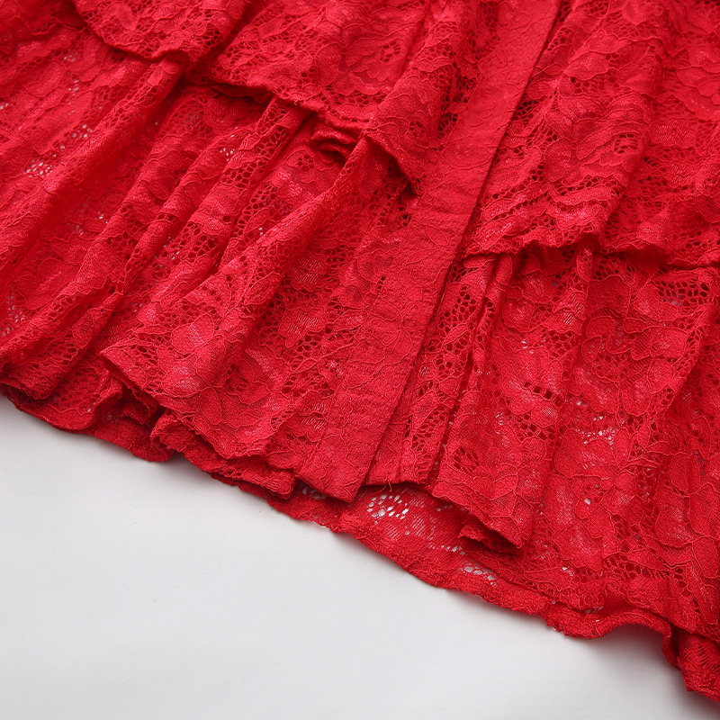 Lace spring trumpet sleeves long lotus leaf edges dress