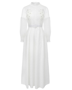 Beading splice jacquard spring gauze long dress