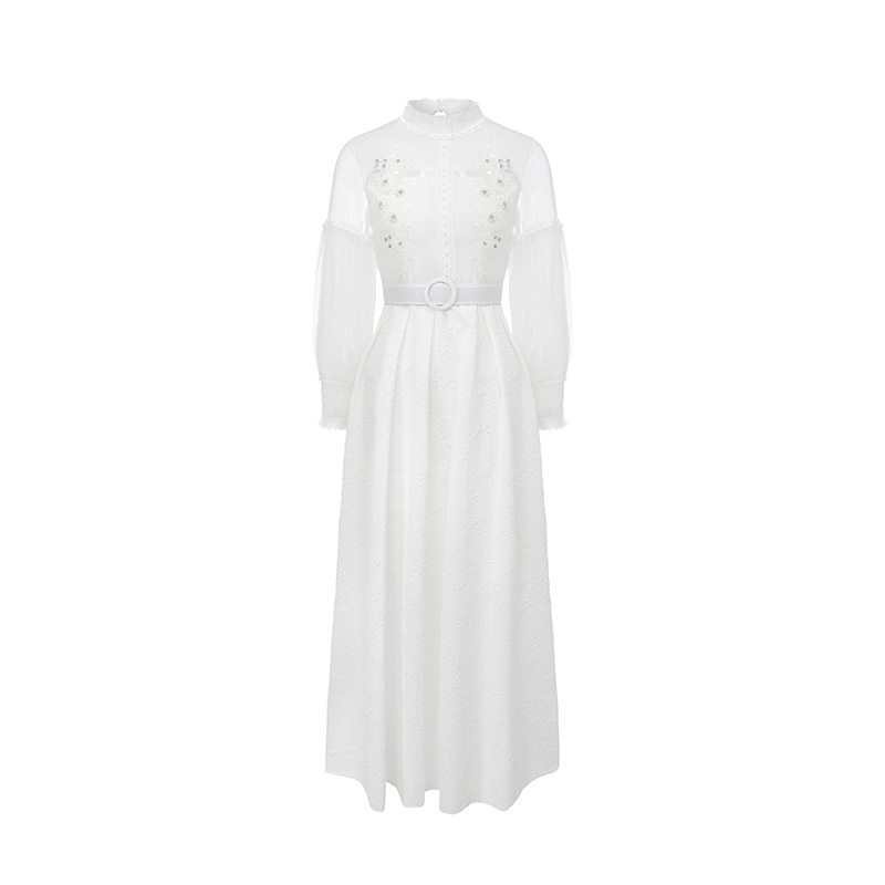 Beading splice jacquard spring gauze long dress