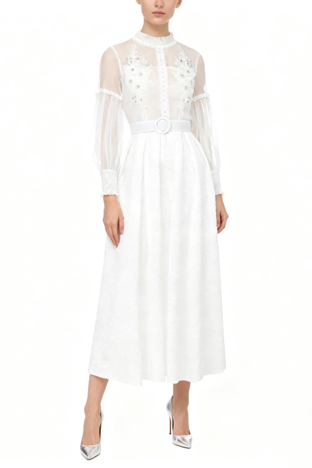 Beading splice jacquard spring gauze long dress