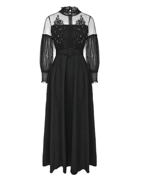 Splice long spring gauze beading jacquard dress