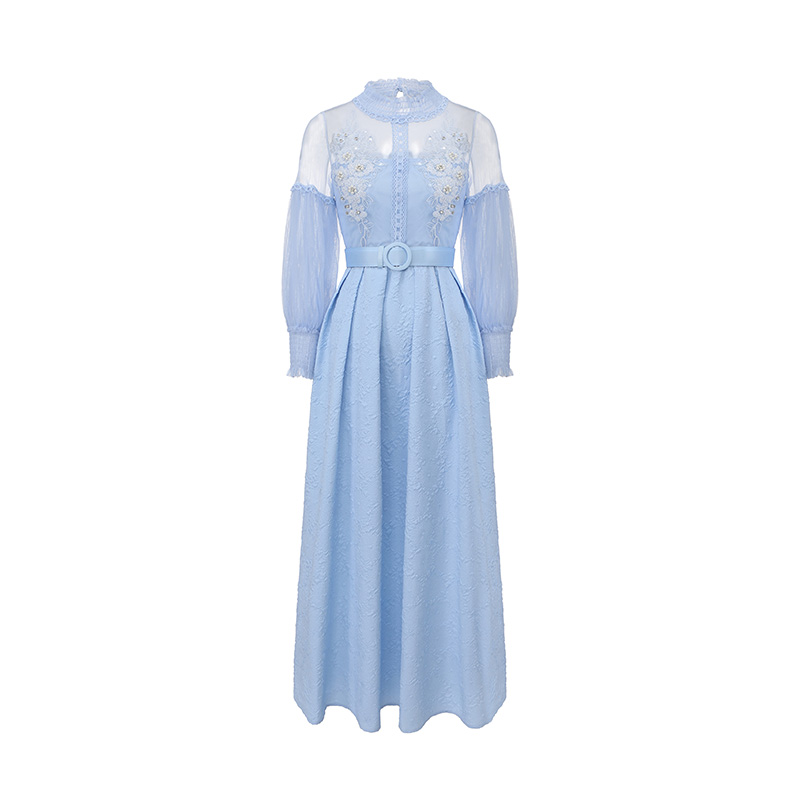 Splice long jacquard beading spring gauze dress