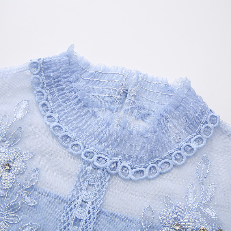 Splice long jacquard beading spring gauze dress