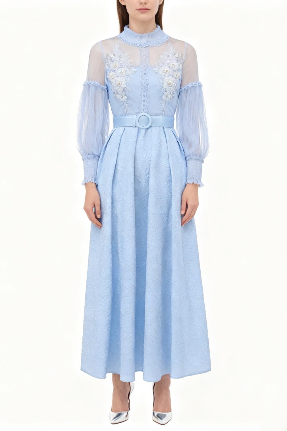 Splice long jacquard beading spring gauze dress