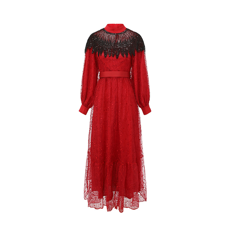 Embroidery long gauze spring dress