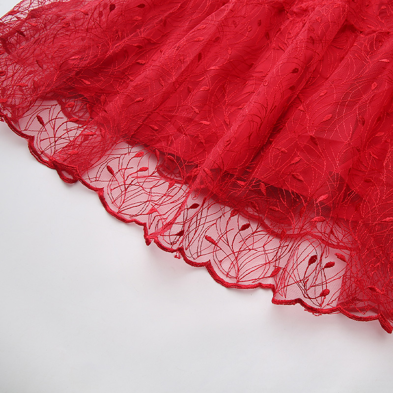 Embroidery long gauze spring dress