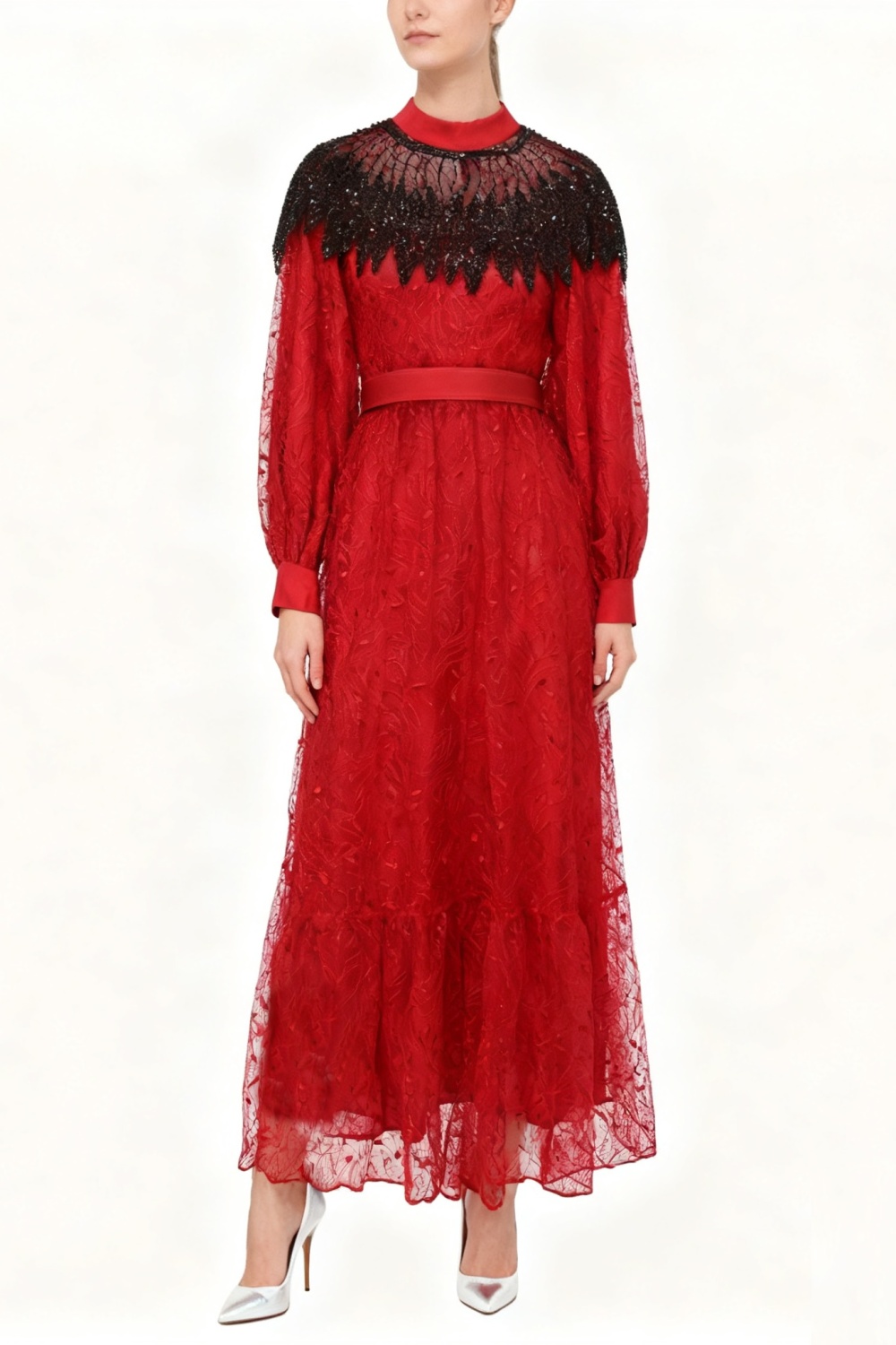 Embroidery long gauze spring dress