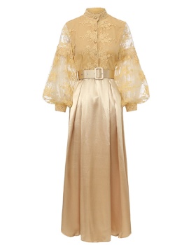 Cstand collar splice spring lace long dress